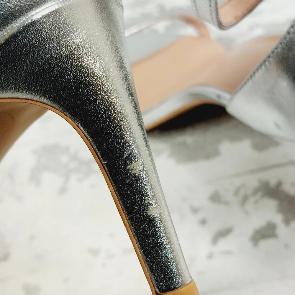 NEW Joie Maisie Silver Leather Ankle Strap Heeled Sandals H376